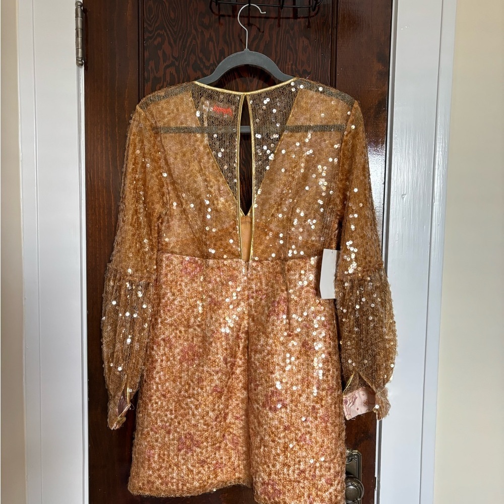 NWT Free People Stars Align Gold Sequin Mesh Long Sleeve Mini Party Dress - Picture 7 of 12